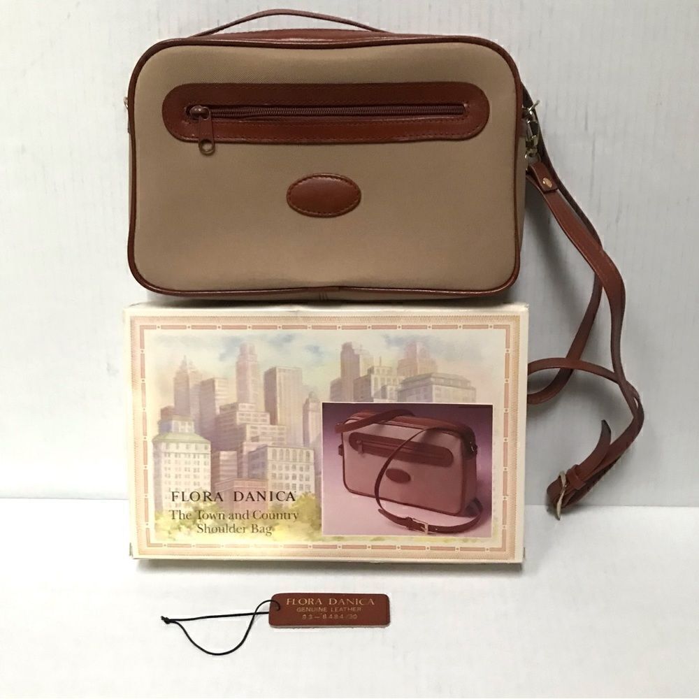 Vintage Deadstock Town & Country Flora Danica leather & canvas crossbody bag